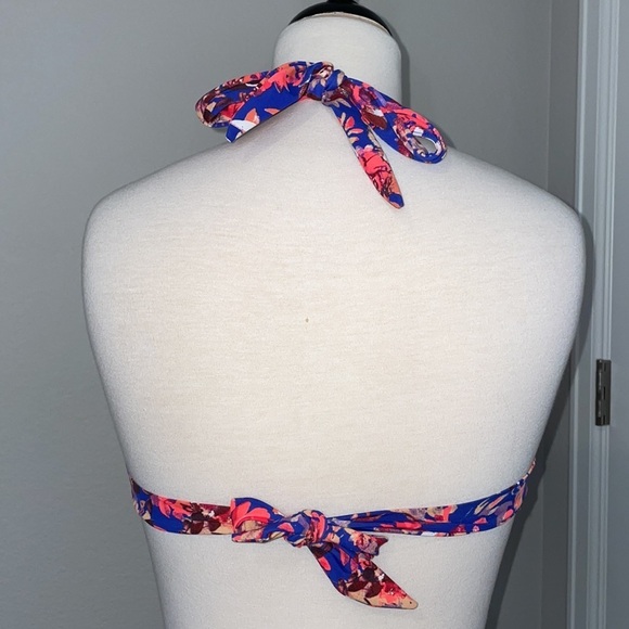 H&M floral blue and pink halter/strapless bathing suit bikini top in women’s 4 - Picture 4 of 7